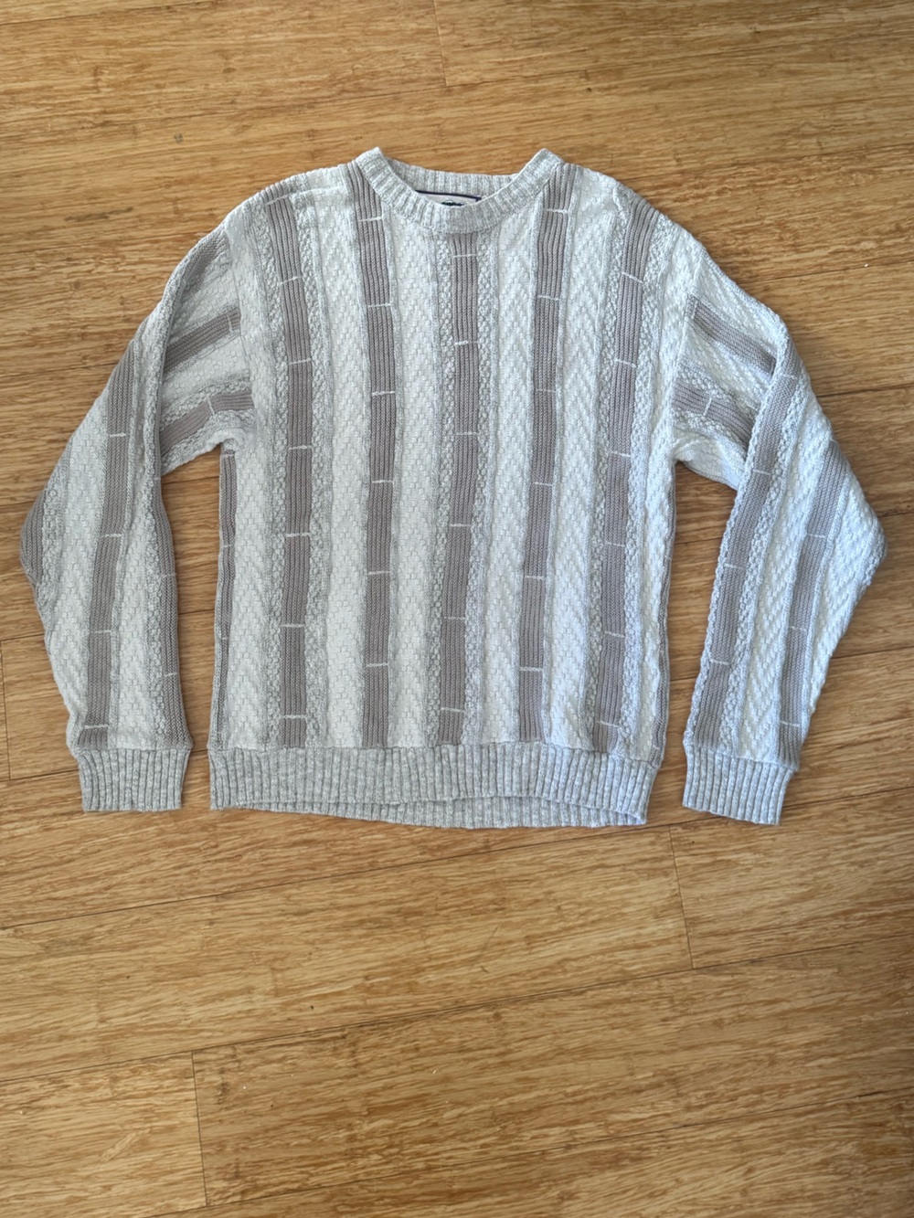 Vintage Shenandoah cream tan striped  cotton blend crewneck grandpa sweater